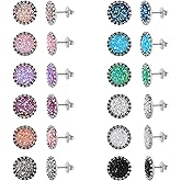 JMTOBETOP Stainless Steel Round Druzy Multi Colored Stud Earring Set for Men Women Surgical Steel Faux Druzy Stud Earrings 12 Pairs