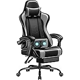 Homall Gaming Chair, Video Game Chair with Footrest and Massage Lumbar Support, Ergonomic Computer Chair Height Adjustable with Swivel Seat and Headrest (Grey)