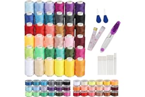 Blibly 72Pcs Bobbins Sewing Thread Kits, 500 Yards Per Polyester Thread Spools with Needle, Threader, Scissors and Ruler, Prewound Bobbin with Case for Hand and Sewing Machine,36 Colors