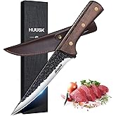 Huusk Boning Knife for Meat Cutting - Japanese High Carbon Steel Fillet Knife - Hand Forged Trimming Knives - Chef Knives for Meat, Fish, Poultry, Grilling Gifts for Men and Women