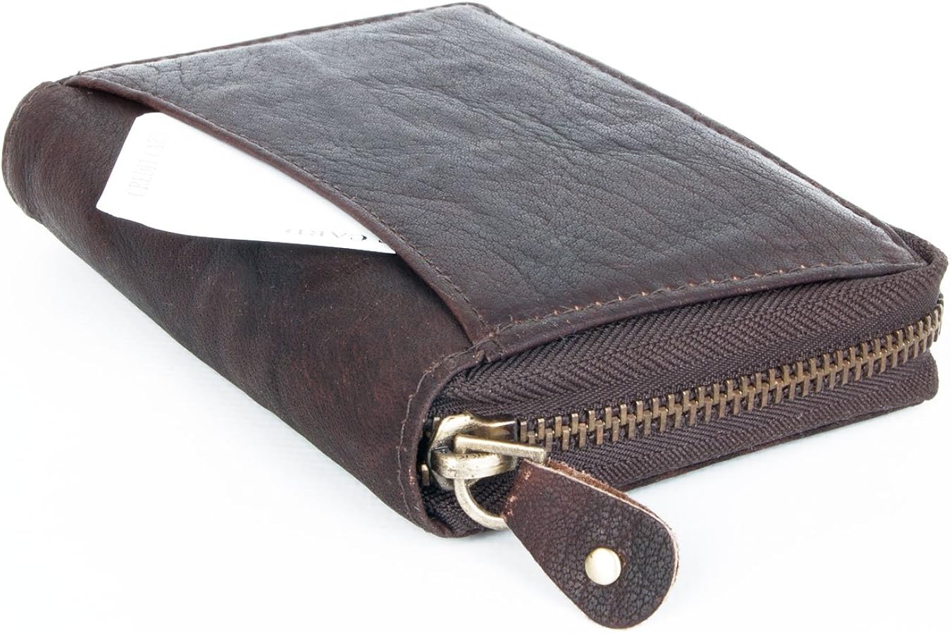 FLW Large Dark Brown Zip-Around Durable Oiled Genuine Leather Wallet with a Scorpion - Image 3
