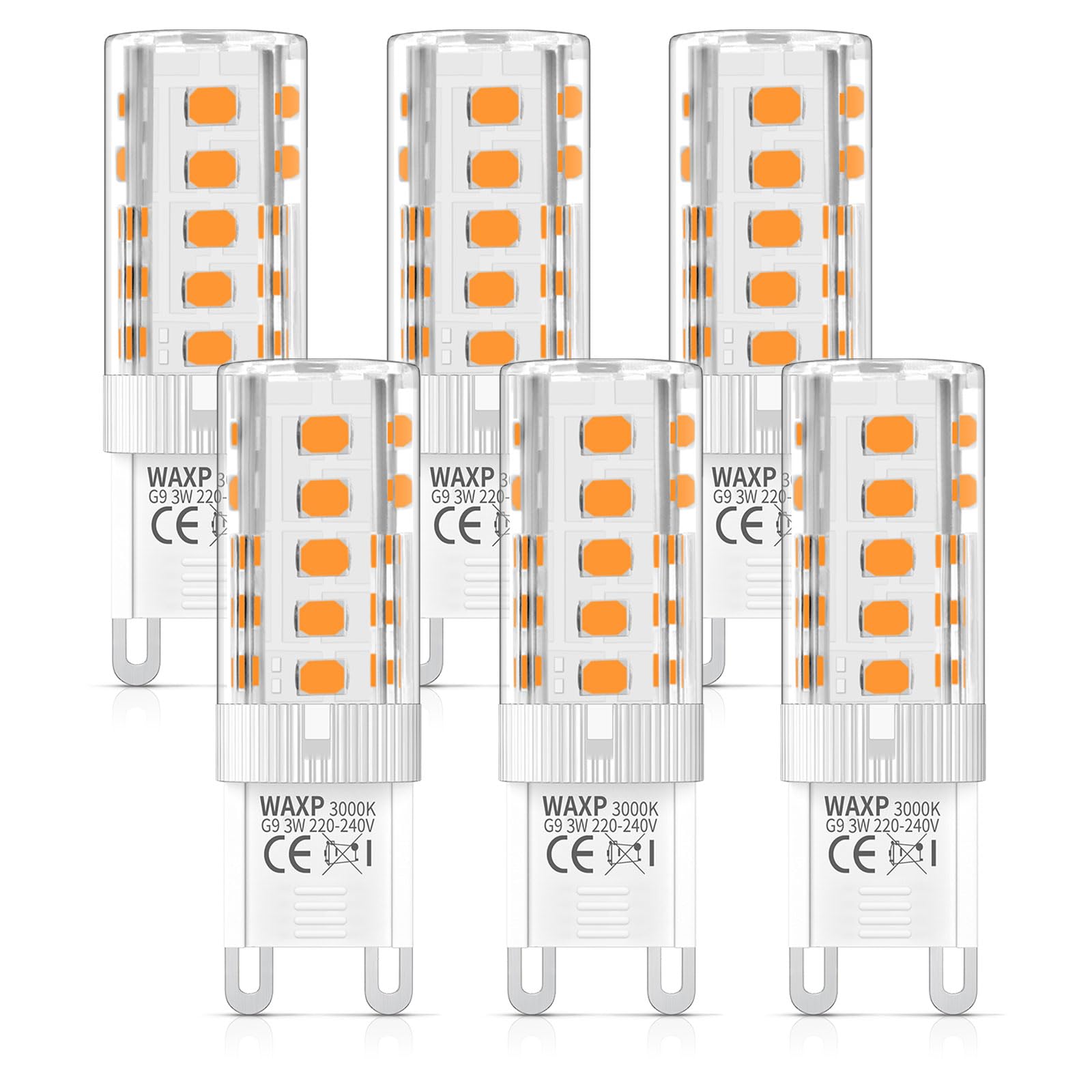 G9 LED Bulbs Warm White 3W, No Flickering, 3000K, Equivalent 30W G9 Halogen Light Bulbs, Non-Dimmable, 6 Pack