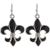 Artisan Owl - Black Fleur De Lis Dangle Earrings