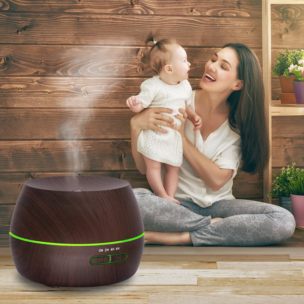 Afloia Humidifier Oil Diffuser Essential Oil Diffuser and Humidifier 300ml Aromatherapy Diffuser Ultrasonic Scented Oil Diffusers Wood Grain Black