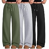 LessonZoo 3 Pack Girls Wide Leg Sweatpants Kids Drawstring High Waist Baggy Pants Teen Athletic Trousers with Pockets
