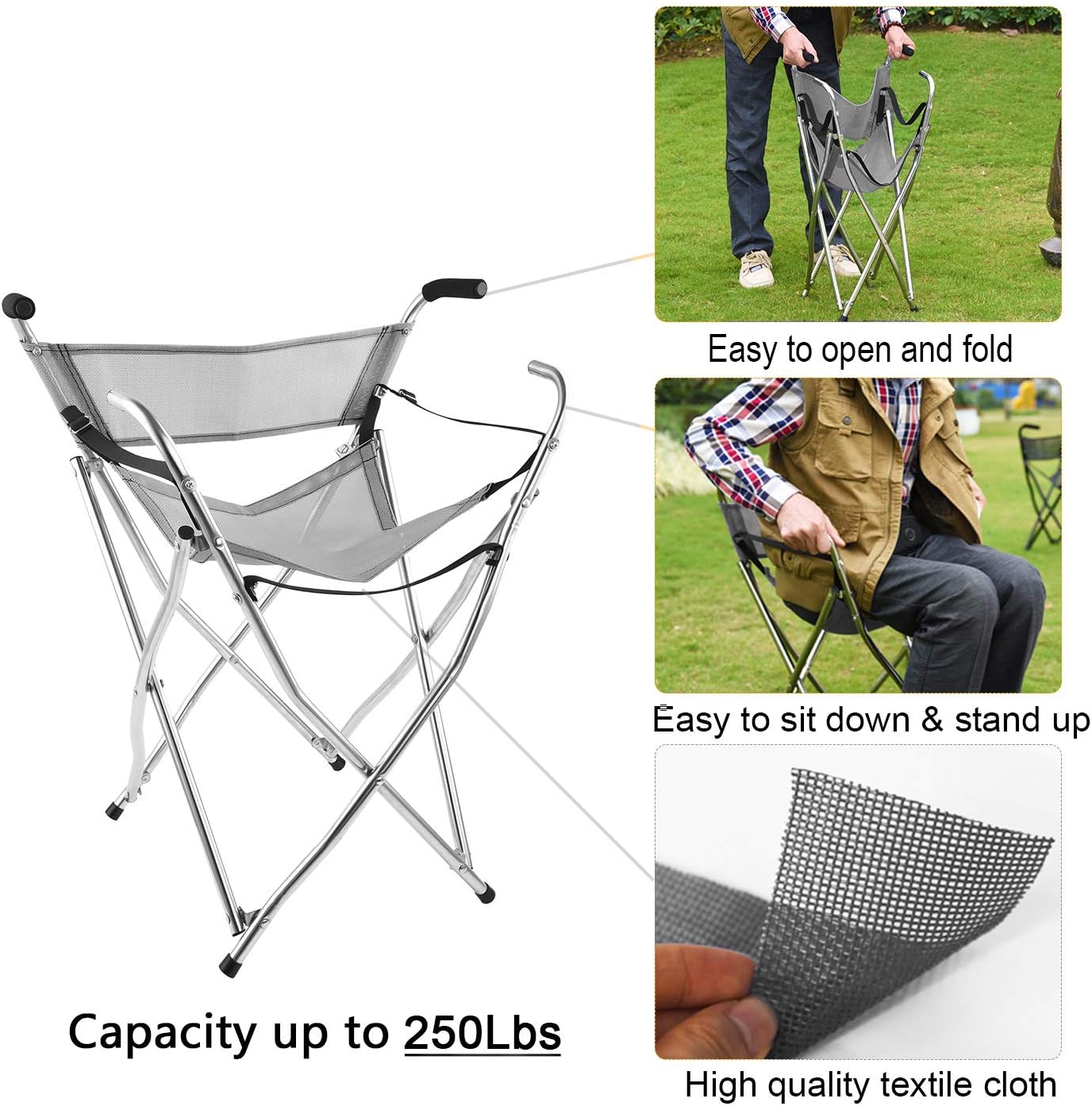 Freshore Walking Stick Chair Seat - Folding Camping Cane Portable Stool Heavy Duty Aids for Seniors (L Size Grey) - Image 4