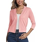 EXCHIC Women's 3/4 Sleeve Lightweight Cropped Cardigan Sweaters Open Front Bolero Short Shrugs for Dresses