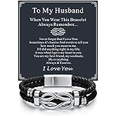 ChainsHouse Square Love Knot Bracelets for Men Braided Leather Stainless Steel Infinity Bracelets with Love Message Card Aniversary Birthday Gift for Men/Love/Husband/Dad