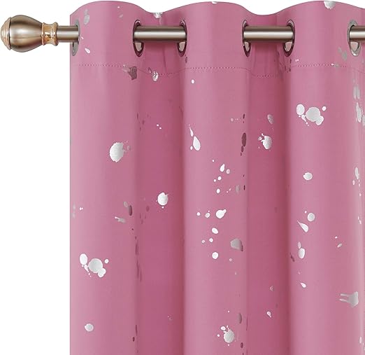 Amazon Com Deconovo Silver Dots Printed Blackout Curtains With