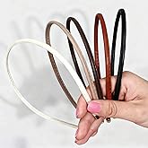 MBAIYO 5Pcs Thin Leather Headbands for Women, Cute Solid Simple Leather Party Headband Skinny Comfortable Non-Slip Hair Accessories for Women Girls (Beige/Brown/Black/White/Tan)