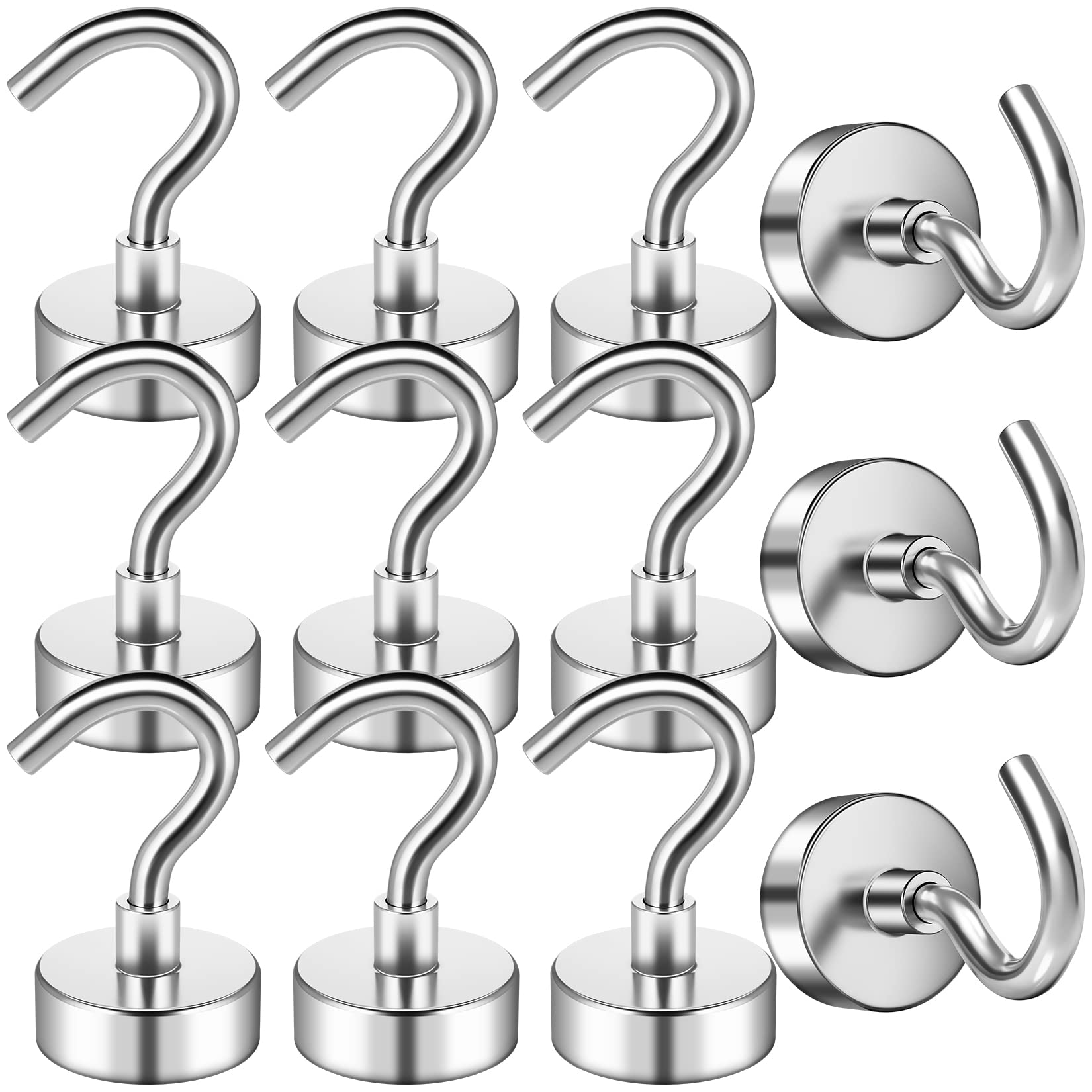 FINDMAG Magnetic Hooks for Cruise Cabins,Neodymium Magnetic Hook for Fridge,14kg Magnet Hooks for Motorhome,Campervan,Van and Clothes Hanging Essentials (12 Pack,Silver)