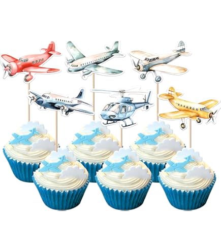 24 Red Airplane Cupcake Toppers - Handcrafted For Baby Shower Or Kids Birthday Party