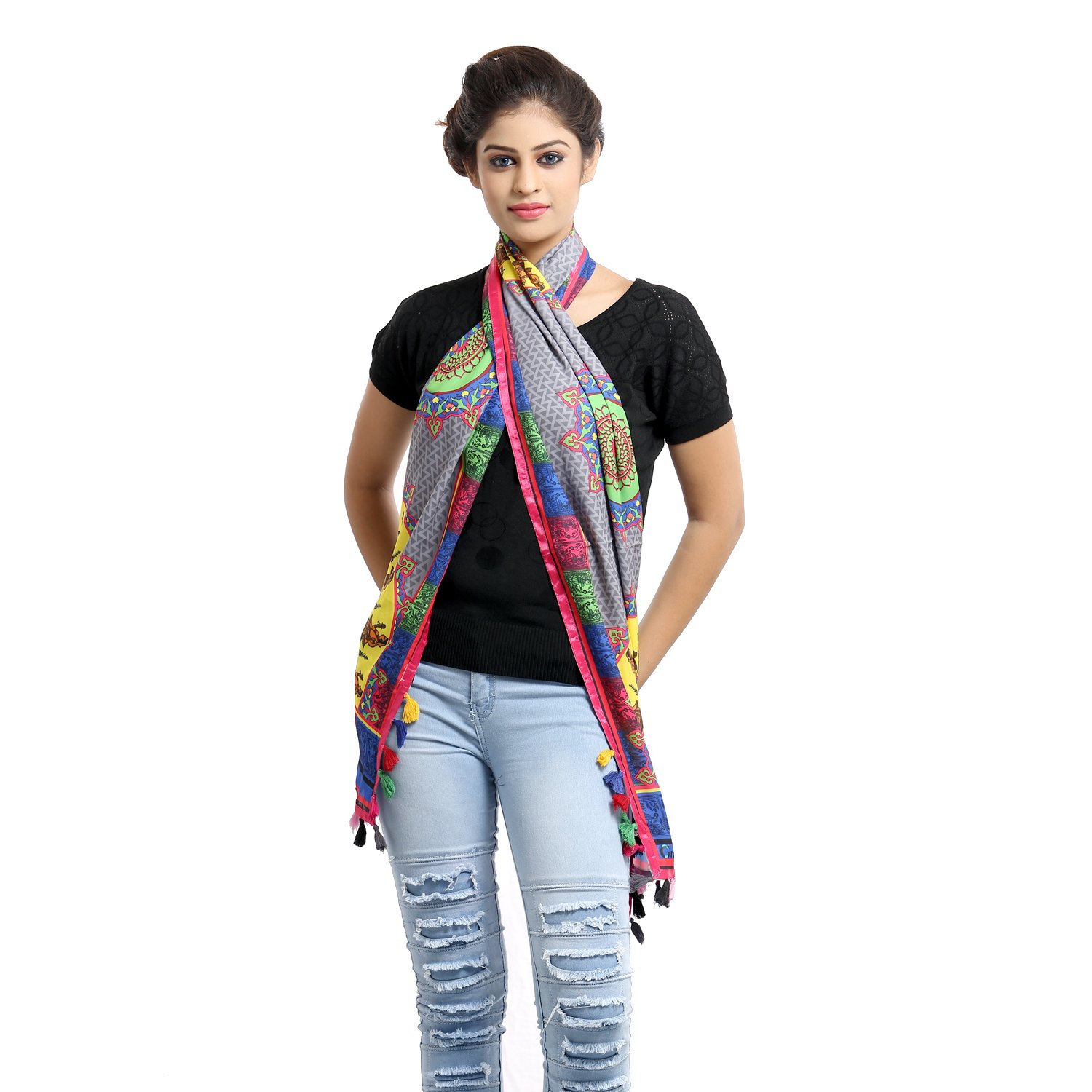 grishti saptrangi women's multicolor satin stole
