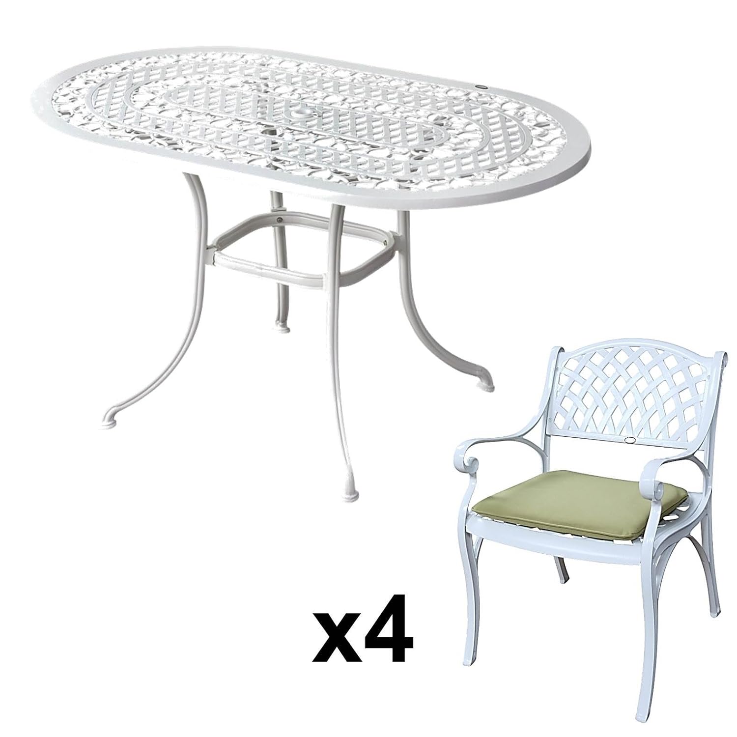 Lazy Susan - ELISE 136 x 81 cm Ovaler Gartentisch mit 4 Stühlen