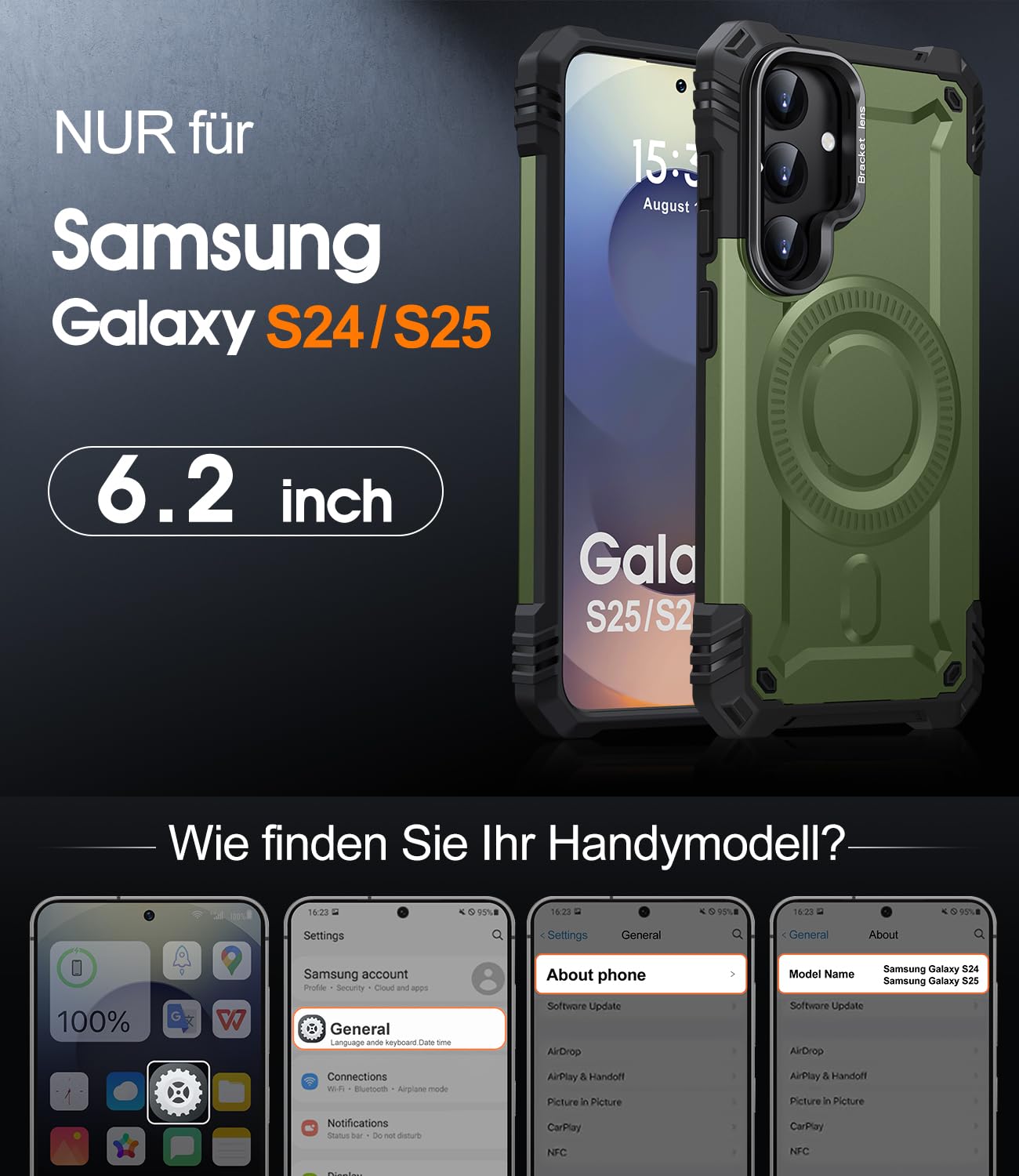 AOUIA Samsung Galaxy S24/S25 Hülle mit MagSafe Kompatibilität, Eingebauter Ständer und Militärischer Schutz - Magnetische Handyhülle in Rot 7