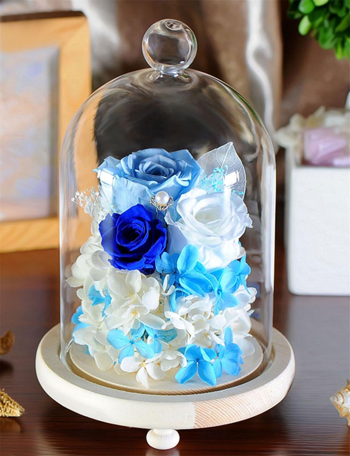 HPPFOTRS Handmade Preserved Rose Never Withered Roses Flower in Glass Dome, Gift for Valentine's Day Anniversary Birthday, with LED Flash Light (Gift Box Package)