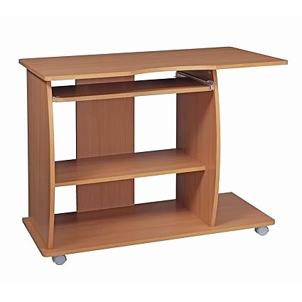 FineBuy Computertisch David rollbar Buche 90 x 71 x 50 cm mit Tastaturauszug | Laptop Tisch auf feststellbaren Rollen | PC-Ti