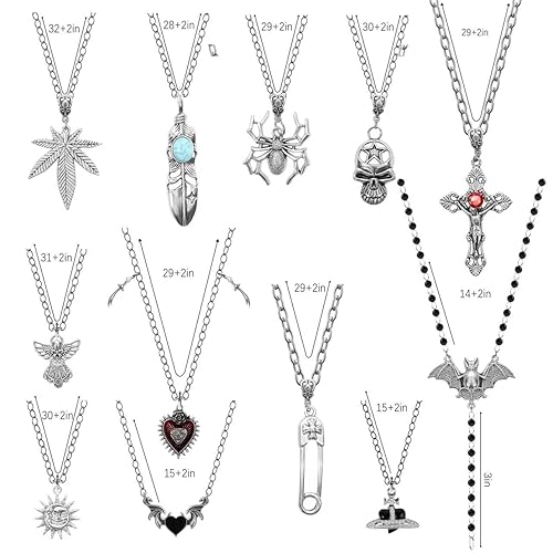 LUYI 12 Pcs Gothic Grunge Necklace Set Y2k Jewelry Accessories