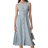 RIHOAS Women's Plaid Dress Sleeveless Button Up Midi A Line Dress Work Casual Premium Dresses