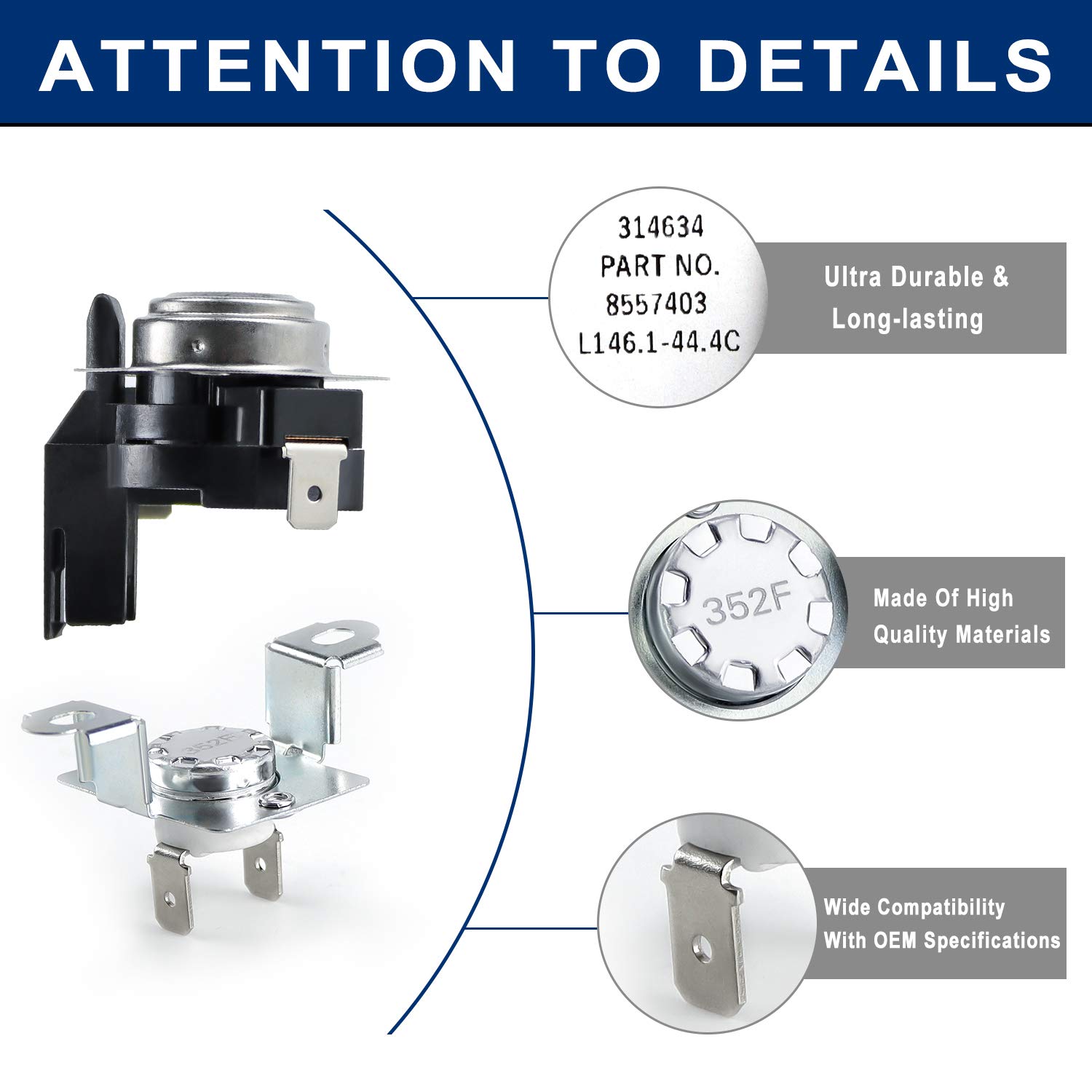 280148 Thermal Cut Off Kit Includes 8557403 Thermostat & 8318314 Thermal Fuse-Replaces 280148VP 1175772 AP3874047 PS991443 EAP991443 by AMI PARTS