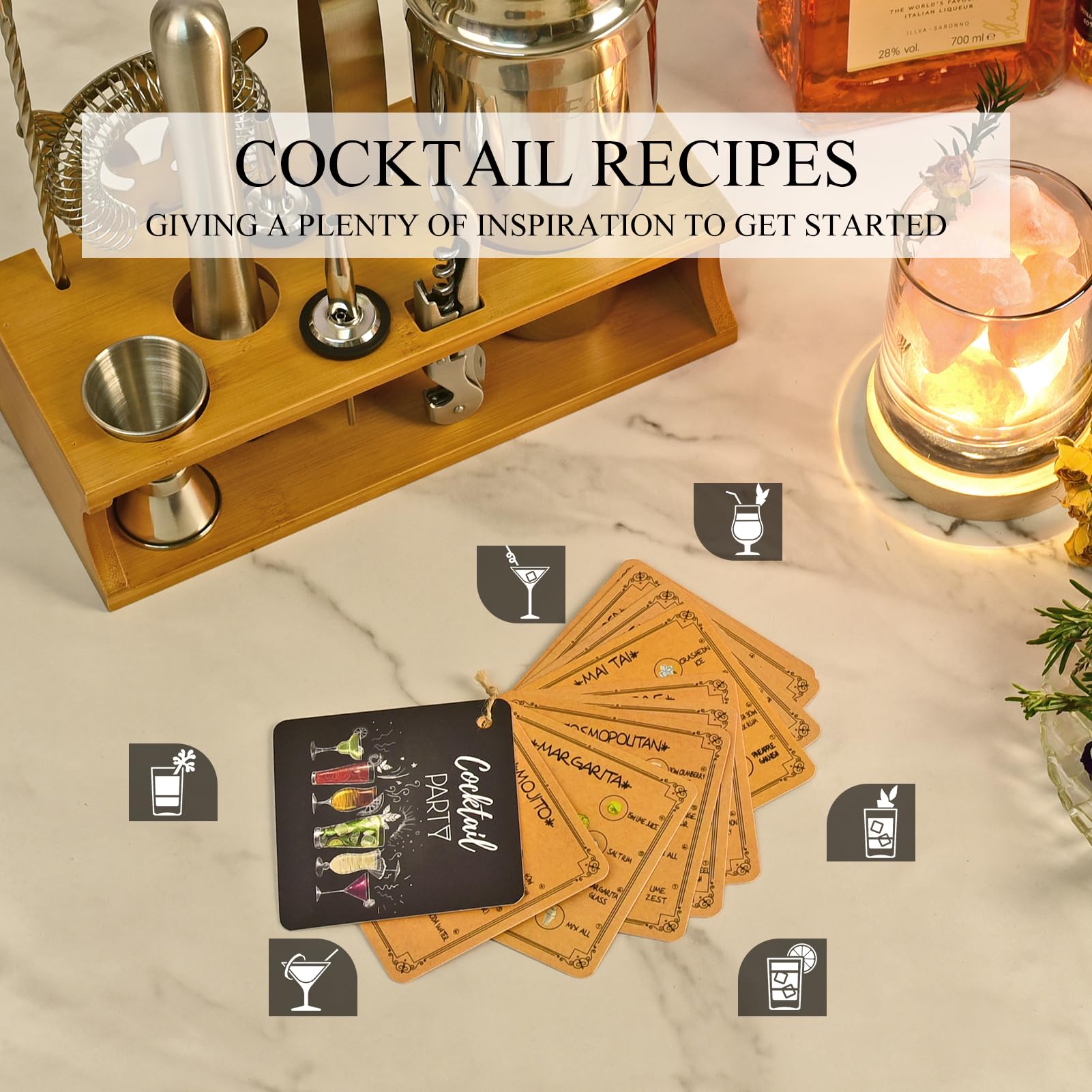 Bartender Kit Cocktail Shaker Set with Stand Bar Tool Bar Set for Drink Mixing Home Bartending Kit 11-Piece Bar Cart Accessories: Martini Shaker, Mixer Spoon, Jigger, Muddler, Strainer & Recipes Gifts - Image 5