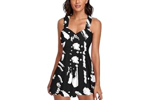 Smicabe Women's Elegant Crossover Swimsuits Two Piece Tummy Control Bathing Suits Floral Swim Dress with Shorts