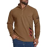 H HYFOL Mens Sweatshirt Waffle American Flag USA Patriotic Graphic Quarter Zip Stand Collar Casual Pullover