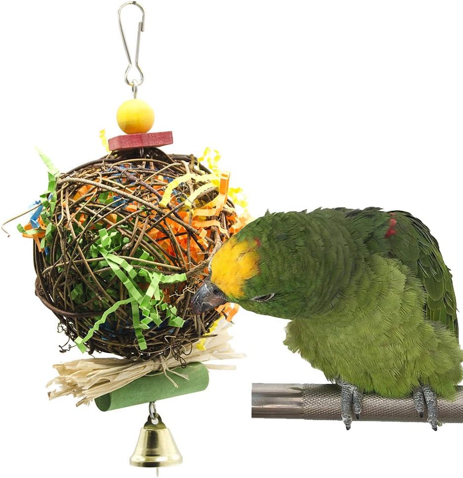 SHANTU Parrot cage Toys Bird Swing Toys Bells Bird Perch with Wood Beads Bells Wooden Hammock Hanging Toys for Budgie Lovebirds Conures Parakeet African Greys Amazons Eclectus Cockatoos
