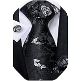 DiBanGu Extra Long Tie for Men Silk 63" XL Necktie and Pocket Suqare Cufflinks Set Mens Big and Tall Tie Wedding Party