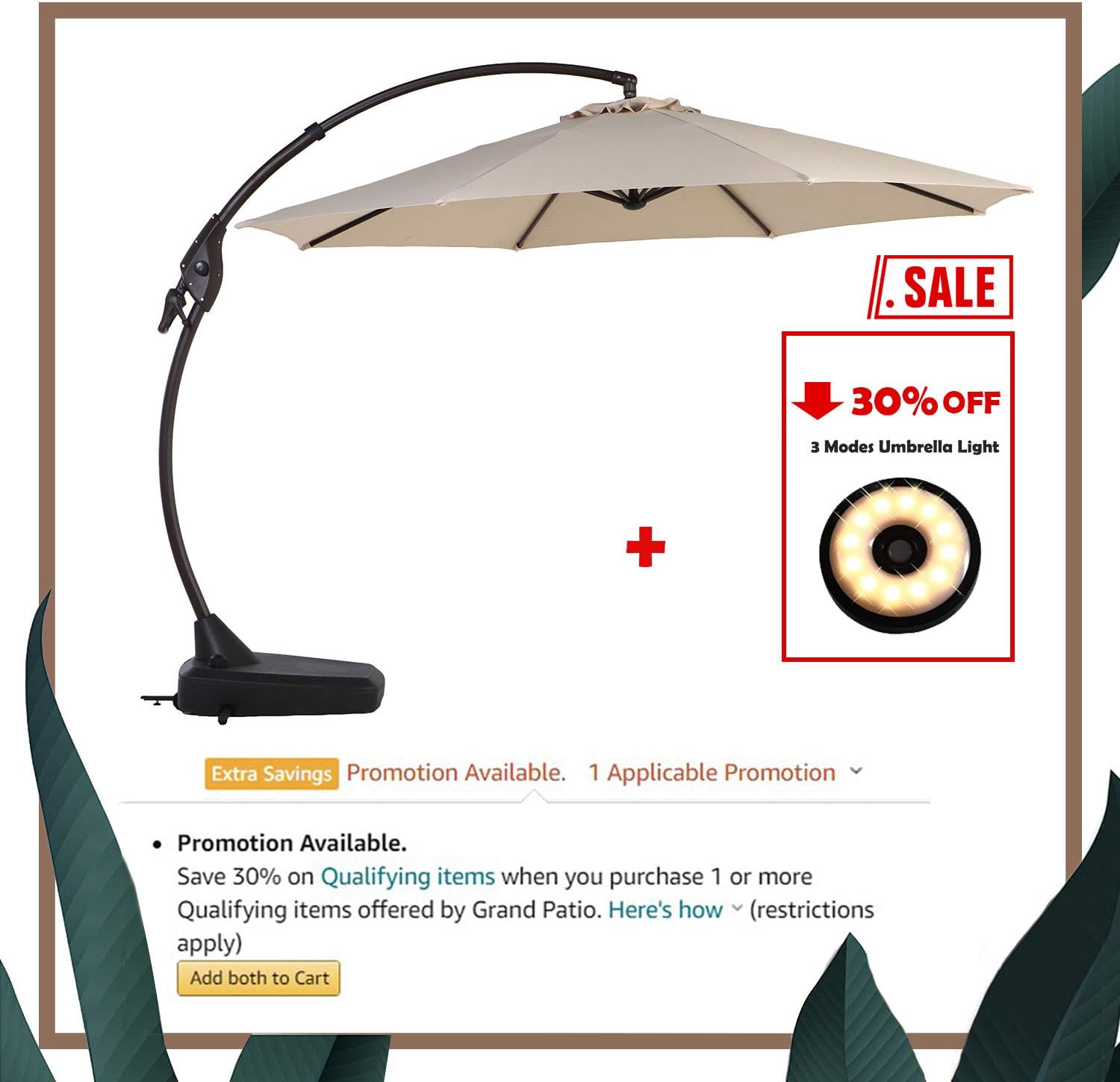 Amazon Com Grand Patio Deluxe Napoli 11 Ft Curvy Aluminum Offset Umbrella Patio Cantilever Umbrella With Base Champagne Garden Outdoor