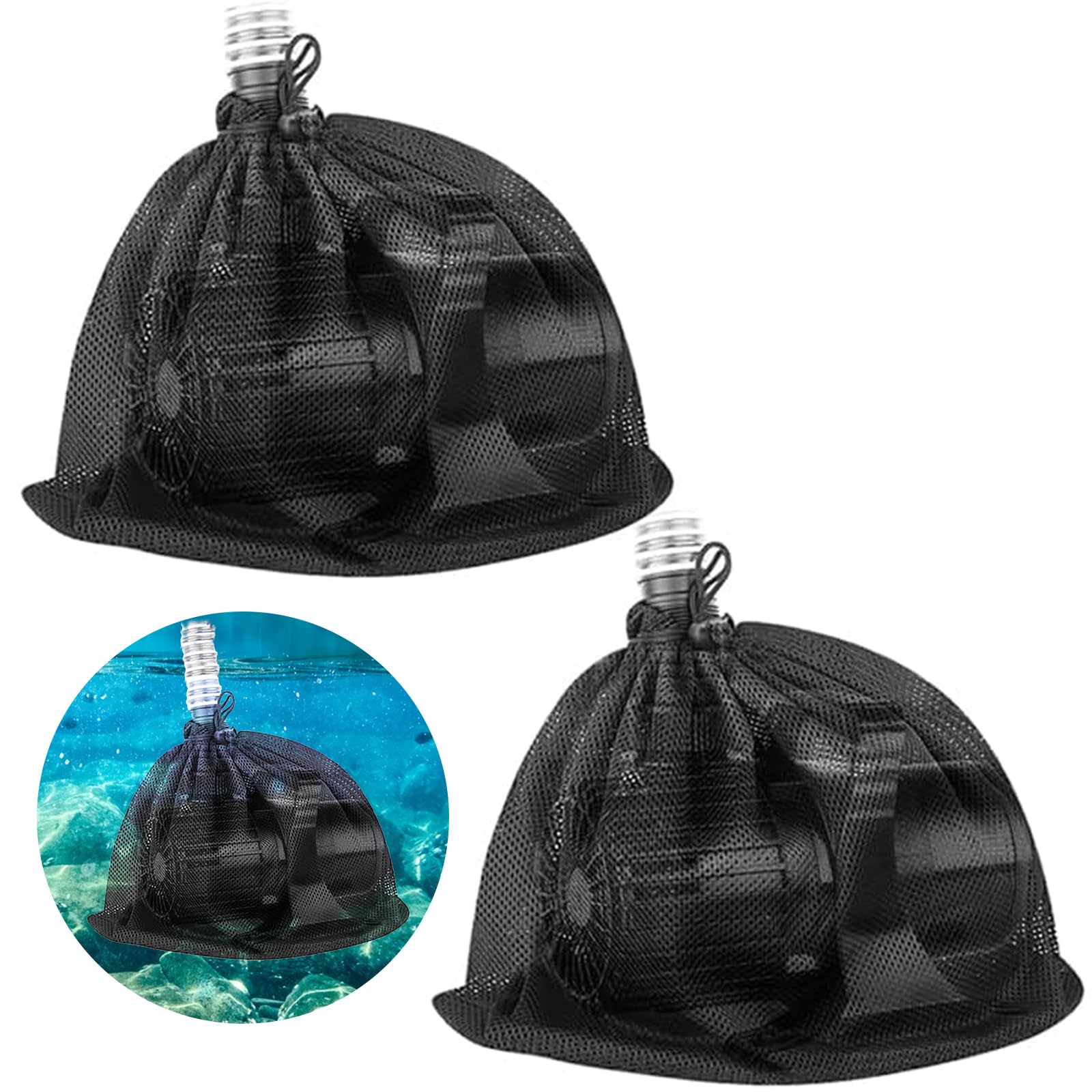 2 Pack Pond Pump Barrier Bag with Drawstring,18.5"×18.5" Fish Pond Filter Mesh Bag Large Pump Filter Mesh Bag Pond Pump Filter Bag Home Water Pump Pond Filter Accessories