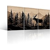 WELMECO Moose Wall Art Cabin Decor Rustic Farmhouse Bedroom Bathroom Living Room Moose Decor 12"x16" x 3Pieces,Framed Canvas Wall Art