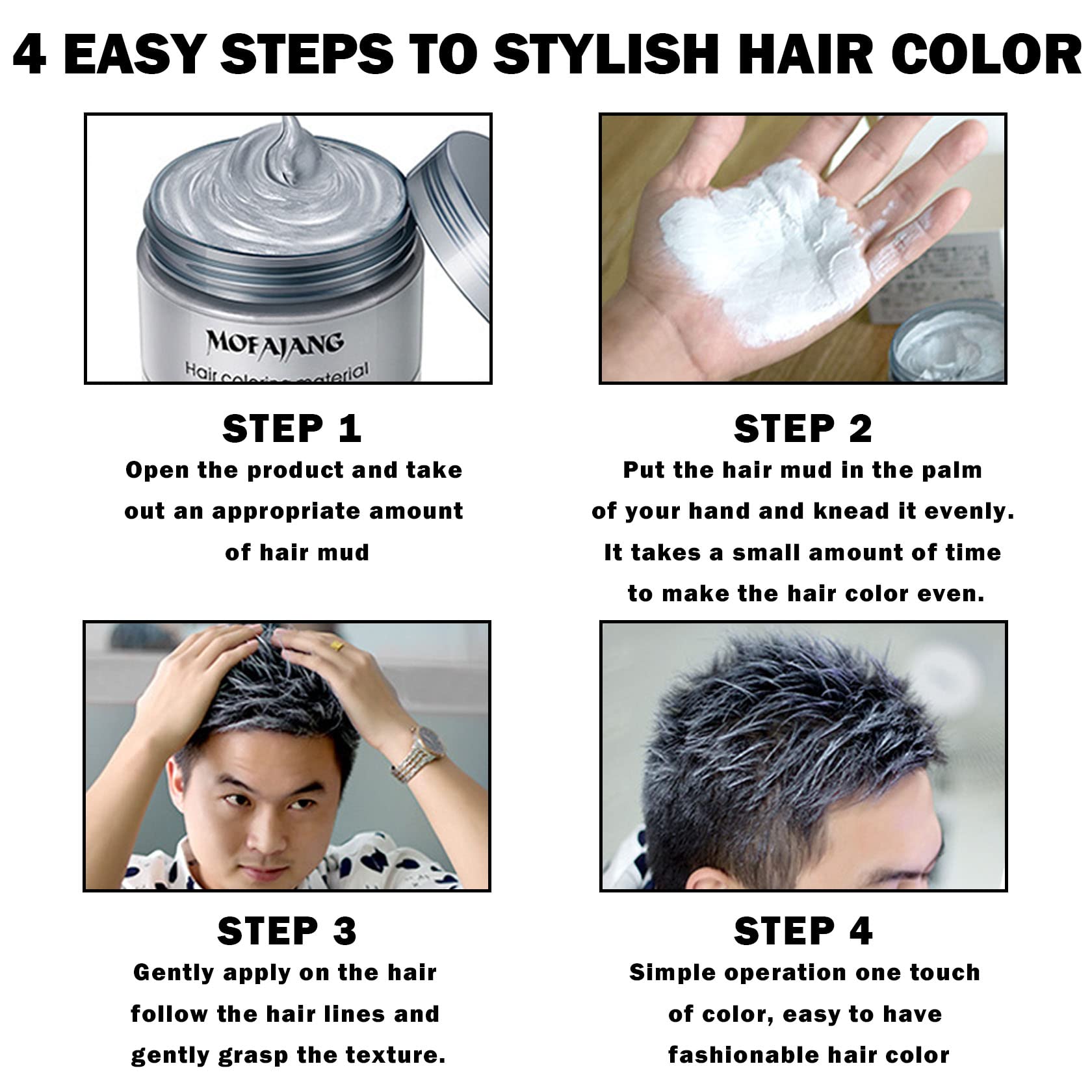 Silver Hair Dye Wax Color,Temporary Hair Dye Color,Washable Treatment with All Day Hold,Natural Hair Wax for Party, Cosplay, Halloween, Christmas,Daily Use, Date