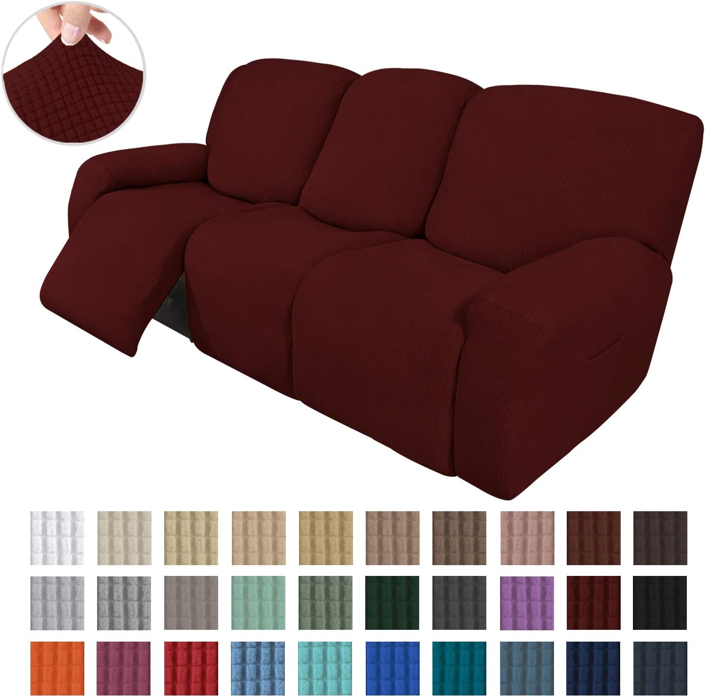 Easy-Going 8 Pieces Recliner Sofa Stretch Sofa Slipcover Sofa Cover Furniture Protector Couch Soft with Elastic Bottom Kids, Spandex Jacquard Fabric Small Checks Light Gray: Home & Kitchen
