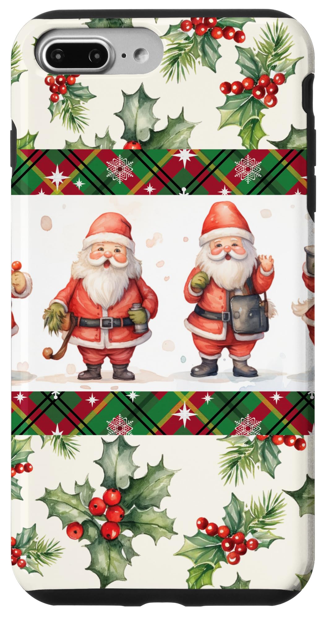 iPhone 7 Plus/8 Plus Vintage Santa And Holly Christmas Plaid Pattern Case