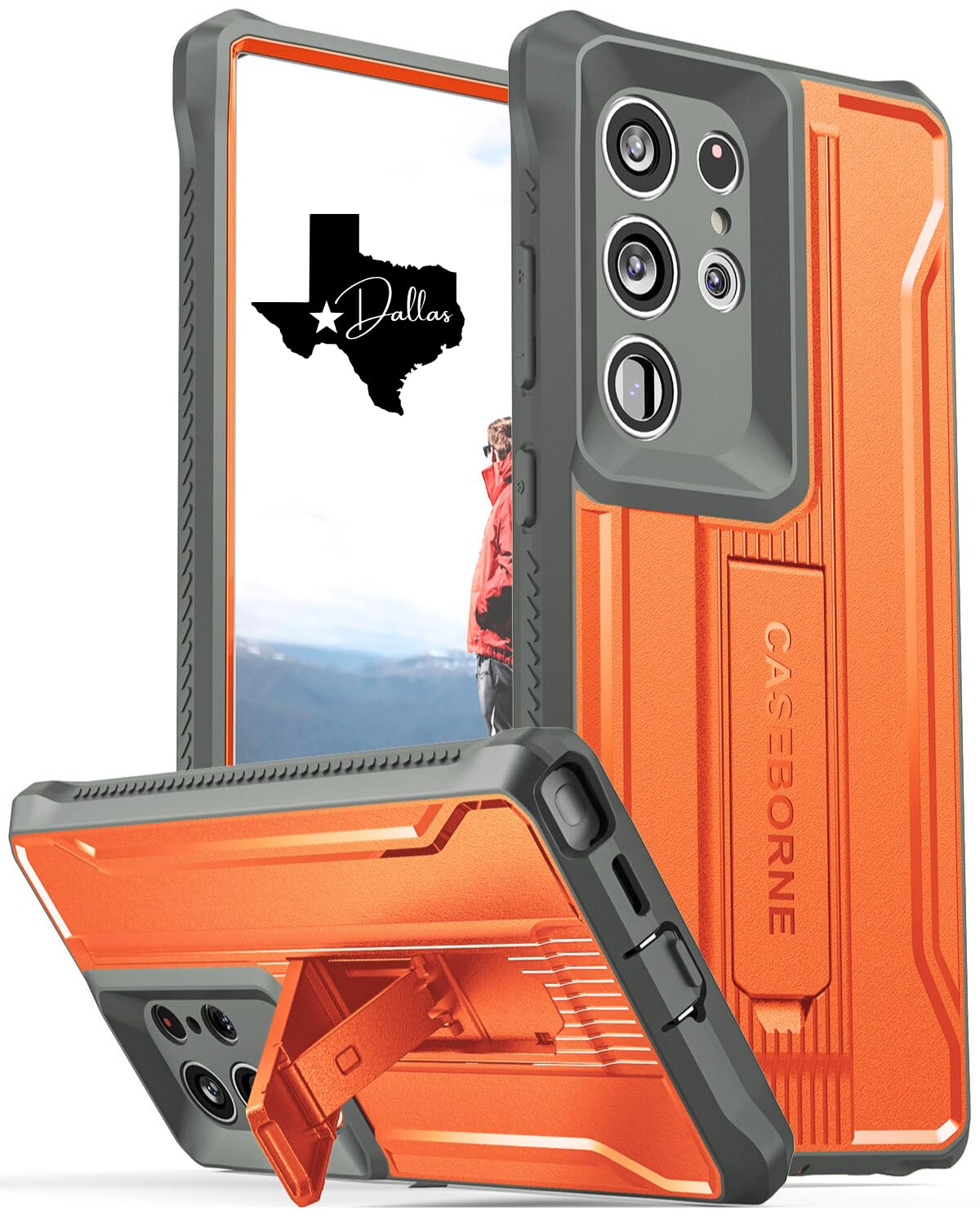 Photo 1 of CaseBorne V Compatible with Samsung Galaxy S24 Ultra Case - [Extremely Rugged] [Military Grade 5-Layer Construction] with Built-in Stand - Orange/Gray
