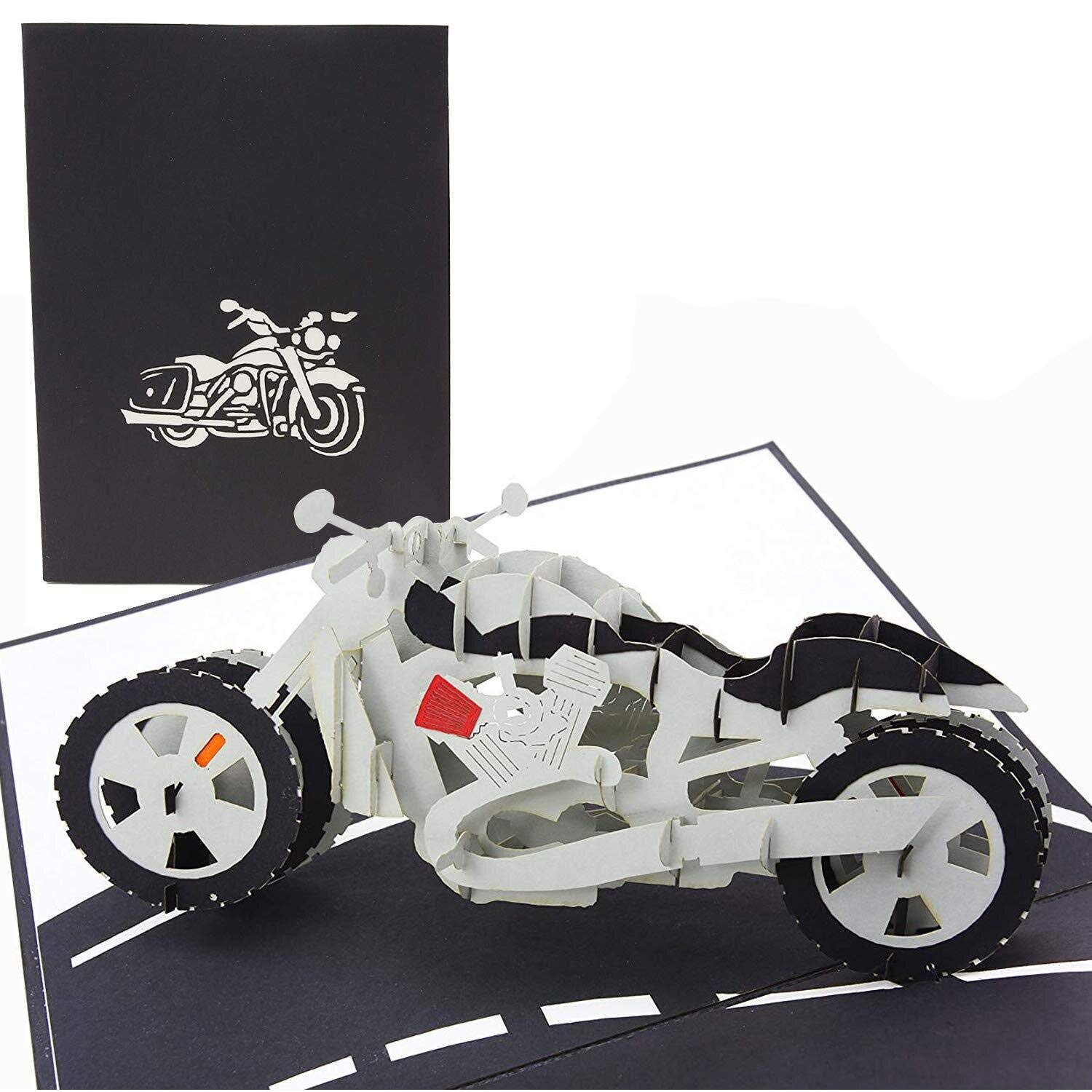 PopLife® Motorcycle Pop up Card for All Occasions - Happy Birthday, Graduation, Congratulations, Retirement, Anniversary, Fathers Day - Over-The-Hill, Bike Model Collectors - Folds Flat for Mailing