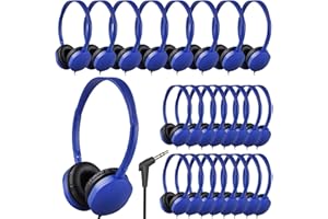 XOSDA 25 Pack Bulk Headphones for Classroom Kids School Students, Wholesale Individually Wrapped Adjustable On-Ear Headphones for Children Teen Toddler Boys Girls(Blue 25 pcs)