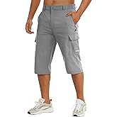 TACVASEN Men's Capri Pants Cargo Long Shorts Quick Dry Lightweight 3/4 Pants Below Knee Summer Hiking Work