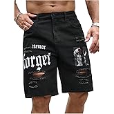 Floerns Men's Y2k Graphic Print Bermuda Jorts Grunge Distressed Denim Jean Shorts