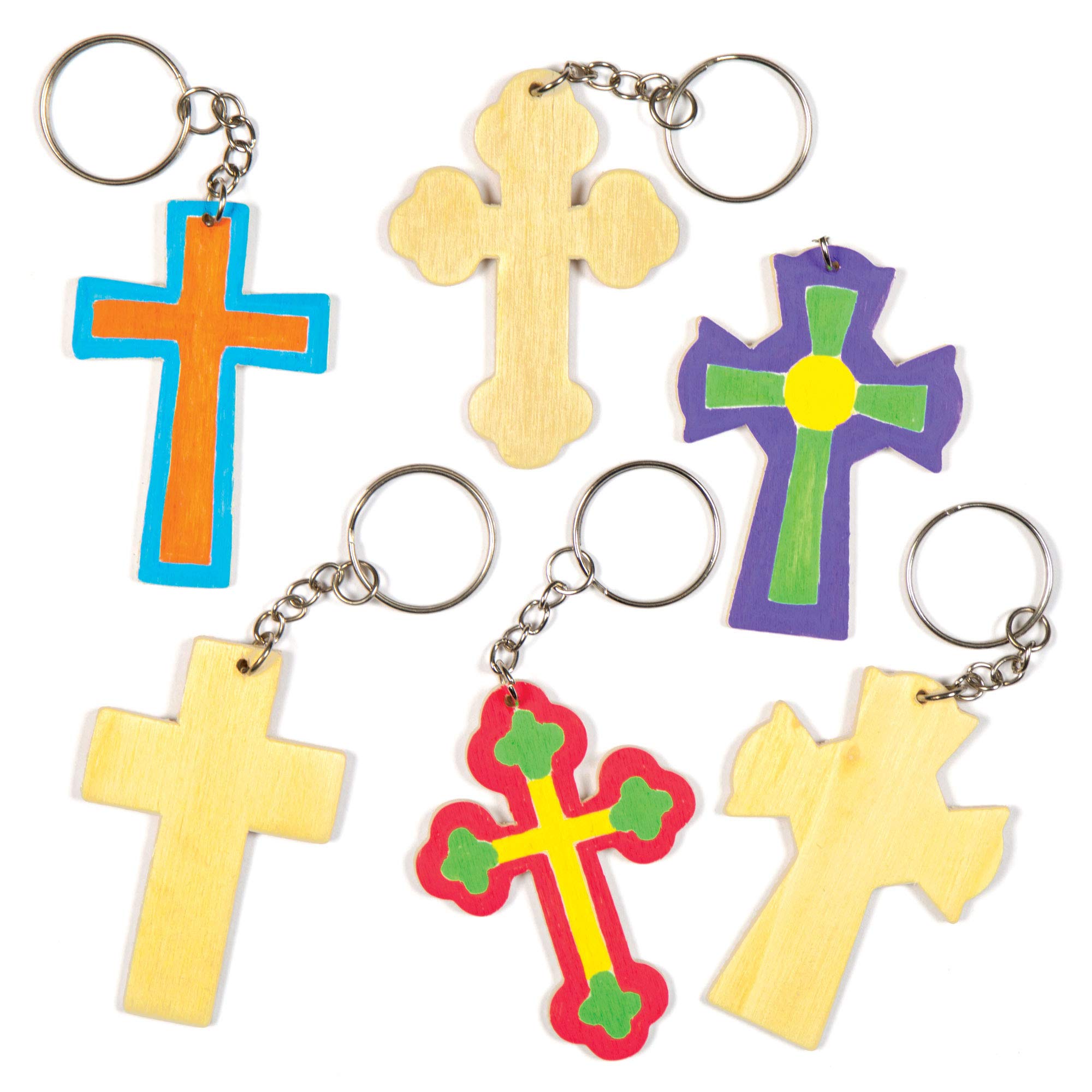 Baker Ross Cross Wooden Keyrings - Pack of 8, Easter Crafts for Kids (AC639),Off-white
