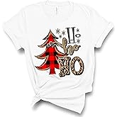 Ho Ho Ho Christmas T-Shirt – Short Sleeve Christmas Shirts for Women –Holiday Tops for Her – Crewneck Christmas Graphic Tee – Soft Cotton Santa Shirt w/Solid Pattern