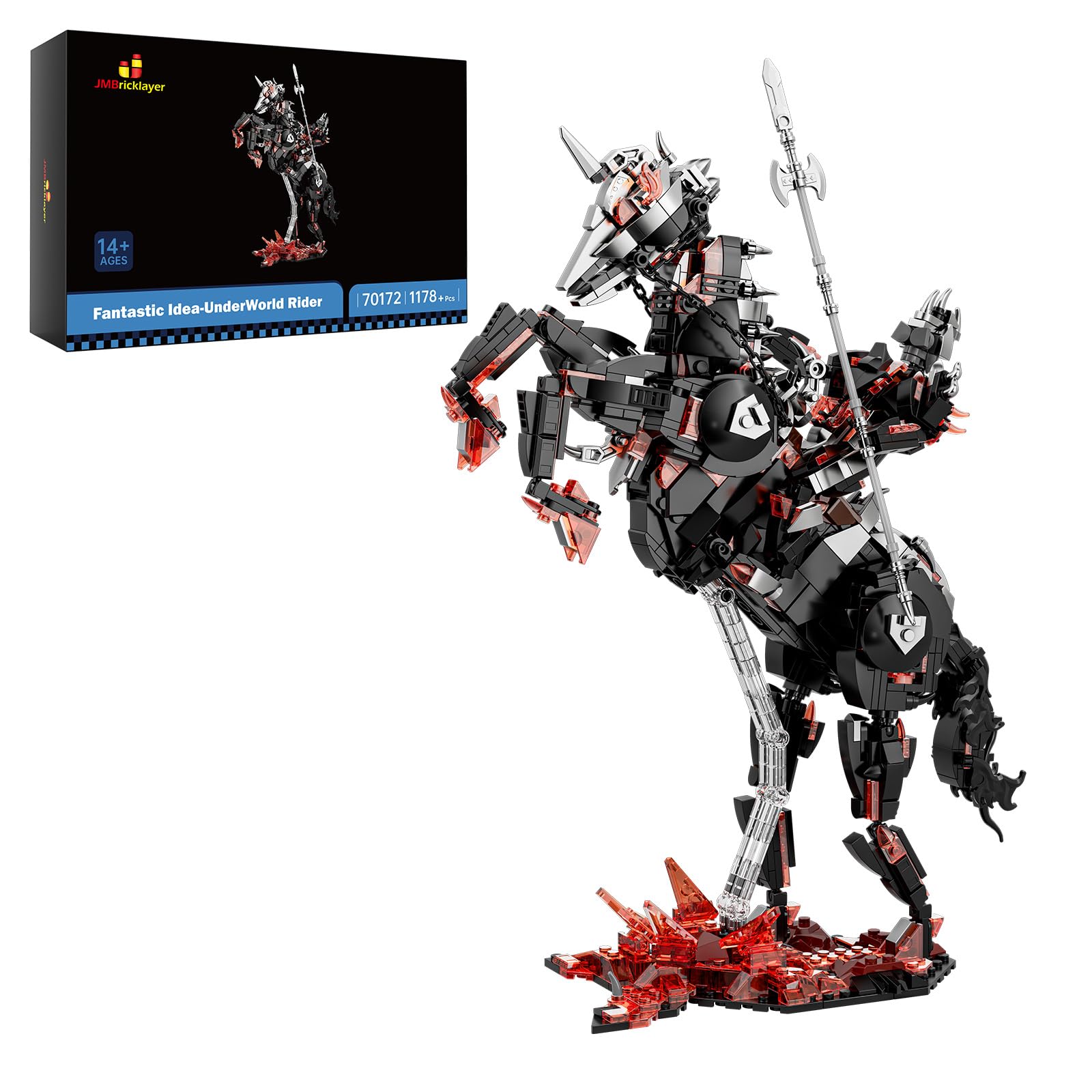 JMBricklayer Dark Rider Mech Building Set 70172, Hell Rider Toy with Magma Base, Mech Action Figure Model Kit Collection, Room Office Decor, Gift for Kids 12+ Boys Girls Adults (1178 PCS)