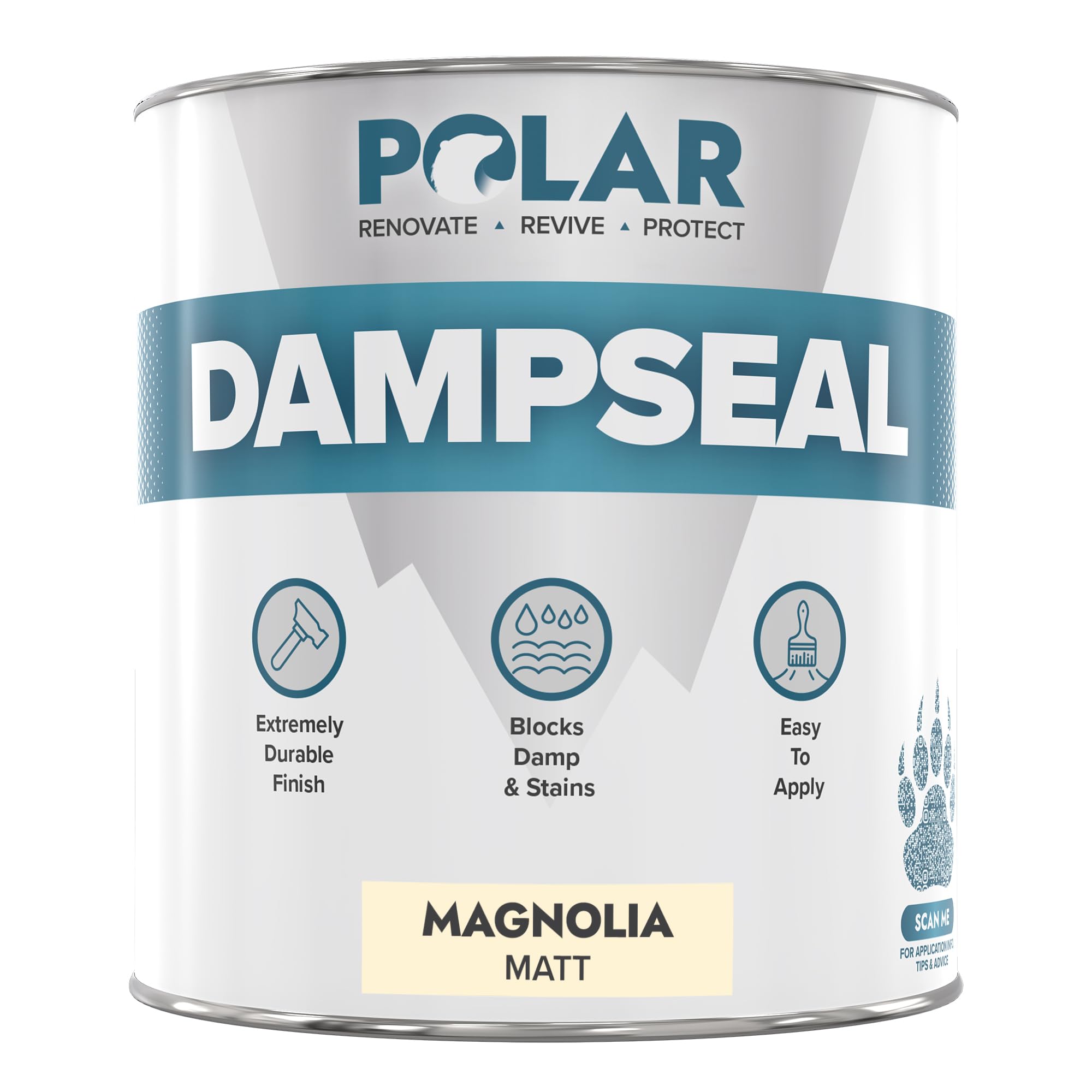 Polar Damp Seal Paint - 500ml, Magnolia - Primer & Topcoat for Indoor Walls & Ceilings - Mould Resistant Stain Blocker Paint - Quick Drying for Wood, Plaster, Cement and Stone - Matt Finish