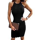 miduo Womens Scallop Trim Halter Neck Sleeveless Sweater Ribbed Knit Mini Dress Bodycon Club Party Dresses