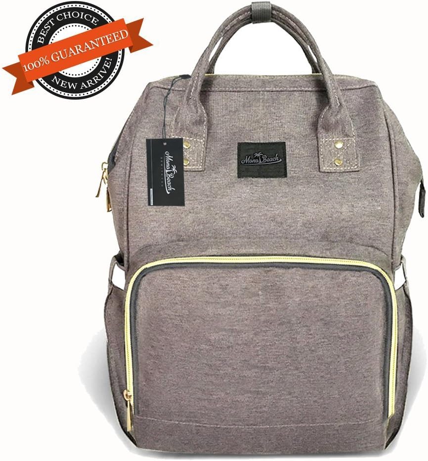 Diaper Bag Travel Nappy Backpack - Waterproof Roomy Baby Bags Multi-Function Nursing Shoulder Bag for Mummy and Baby Care by MonoBeach (Gray)