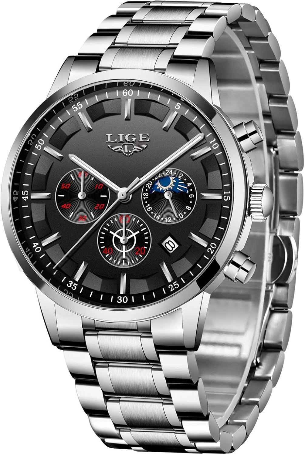 Affute Montres Pour Homme Mode Sport Quartz Analogique Noir Maille Acier Inoxydable Étanche Chronographe Montre-Bracelet Auto Date En - Gris-Noir