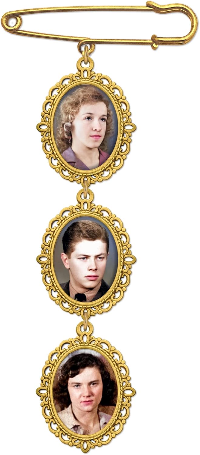 Photographs - Wedding Bouquet Memorial Remembrance Photo Charm Bright Gold Holds 3 Pictures for Bride's Flowers or Groom's Boutonniere with Photo Resizer