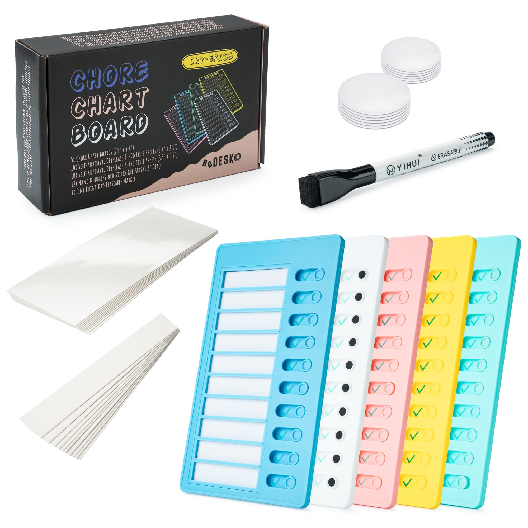 Photo 1 of Wall Mountable Daily Routine Chart for Kids - Vibrant Dry Erase Chore Chart for Kids with Erasable, Removable Sheets & Marker - Great Planning Schedule Checklist Board or Chore List for Kids - 5 Pack