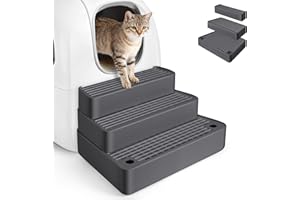 Bartuke Extra Large 3 Steps Litter Box Ramp, Adjustable Cat Litter Box Step with Filter Function, Easy to Clean Cat Litter Stair Catcher for Elderly Cats and Kitten (Dark Grey)